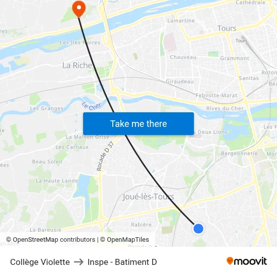 Collège Violette to Inspe - Batiment D map