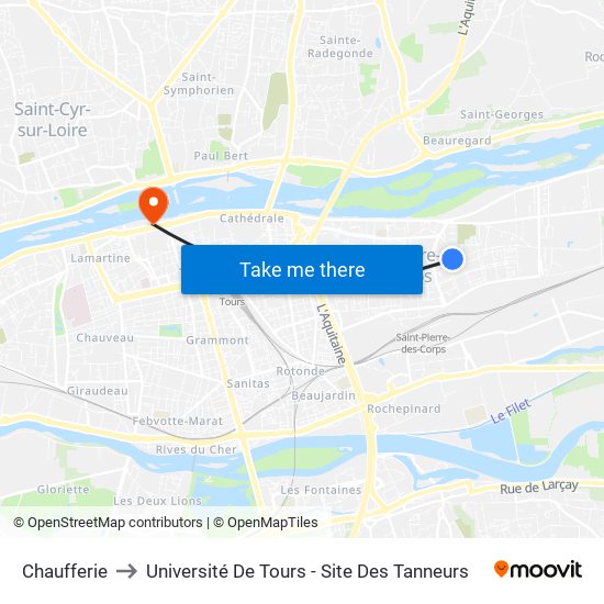 Chaufferie to Université De Tours - Site Des Tanneurs map