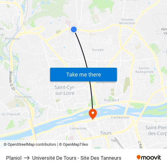 Planiol to Université De Tours - Site Des Tanneurs map