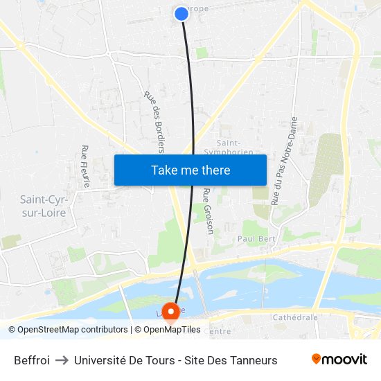 Beffroi to Université De Tours - Site Des Tanneurs map
