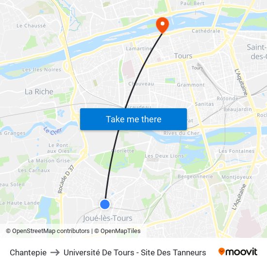 Chantepie to Université De Tours - Site Des Tanneurs map