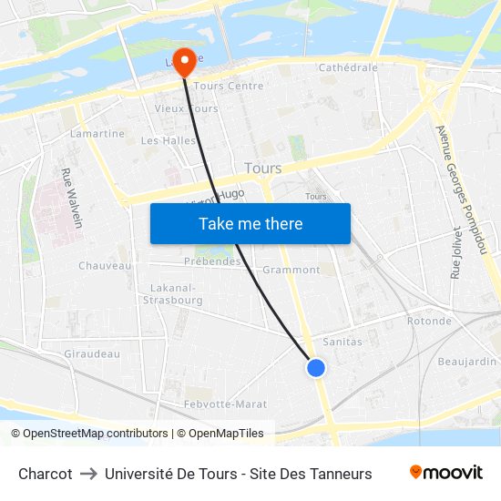 Charcot to Université De Tours - Site Des Tanneurs map