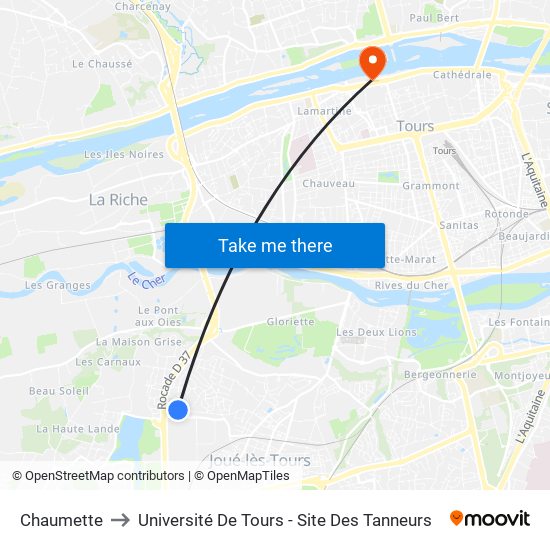 Chaumette to Université De Tours - Site Des Tanneurs map