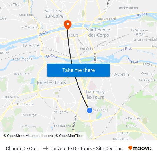 Champ De Course to Université De Tours - Site Des Tanneurs map