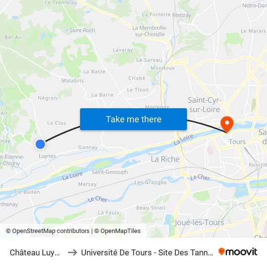Château Luynes to Université De Tours - Site Des Tanneurs map
