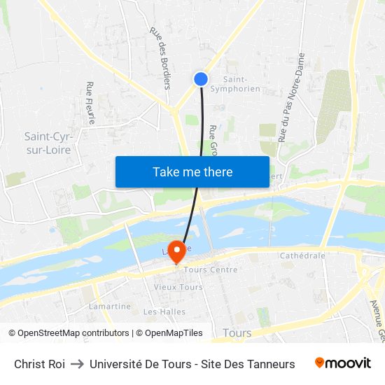 Christ Roi to Université De Tours - Site Des Tanneurs map