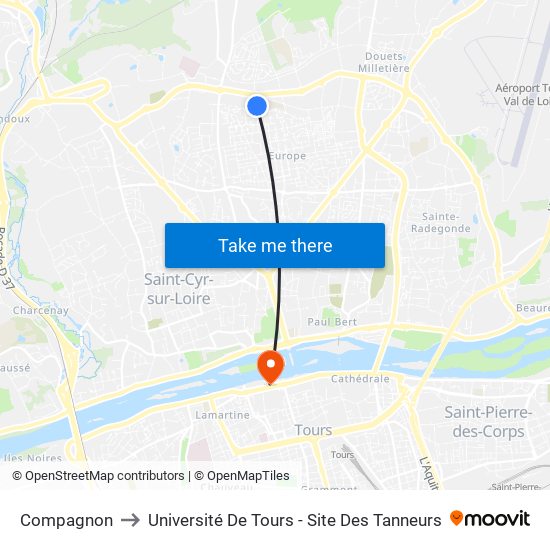 Compagnon to Université De Tours - Site Des Tanneurs map