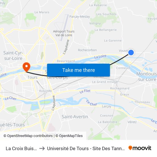 La Croix Buisée to Université De Tours - Site Des Tanneurs map