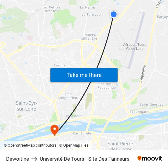 Dewoitine to Université De Tours - Site Des Tanneurs map