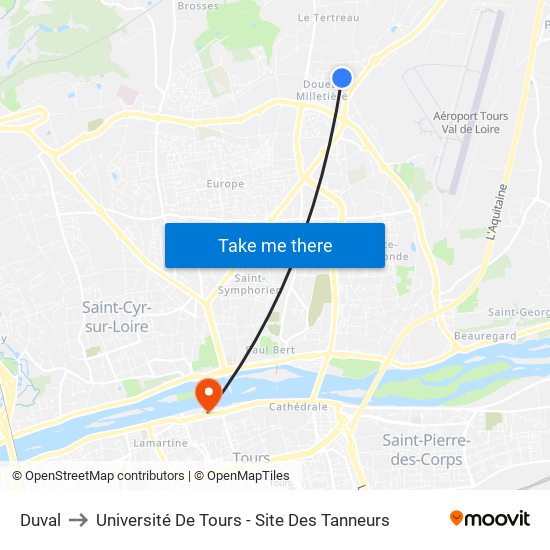 Duval to Université De Tours - Site Des Tanneurs map