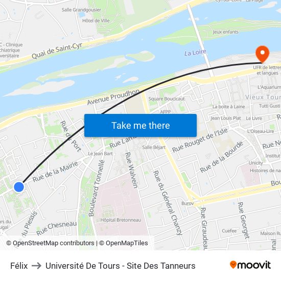 Félix to Université De Tours - Site Des Tanneurs map