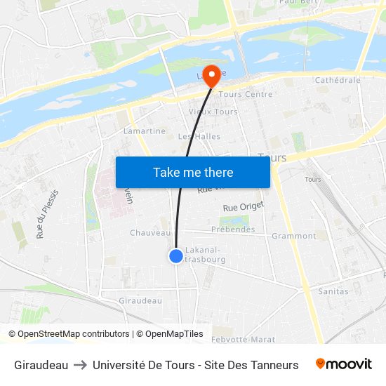 Giraudeau to Université De Tours - Site Des Tanneurs map