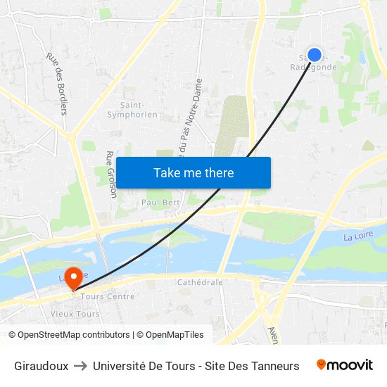 Giraudoux to Université De Tours - Site Des Tanneurs map