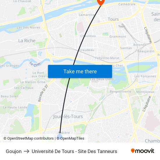 Goujon to Université De Tours - Site Des Tanneurs map