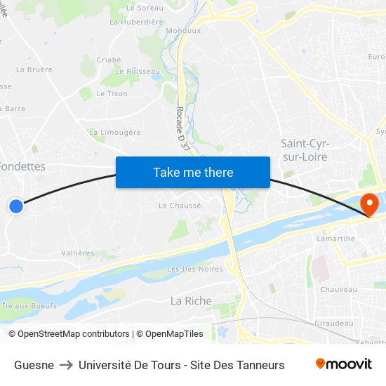 Guesne to Université De Tours - Site Des Tanneurs map