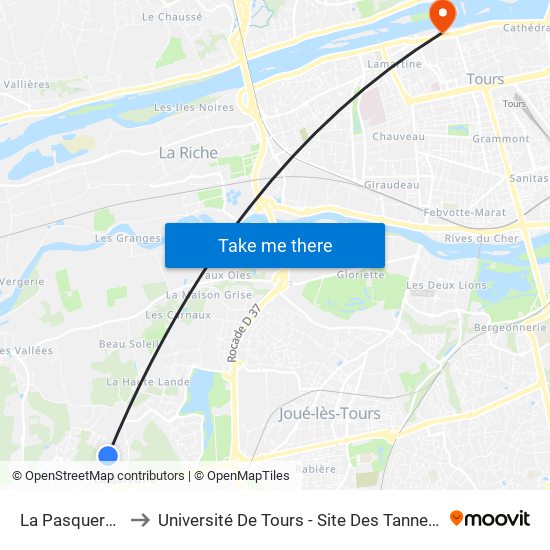 La Pasqueraie to Université De Tours - Site Des Tanneurs map