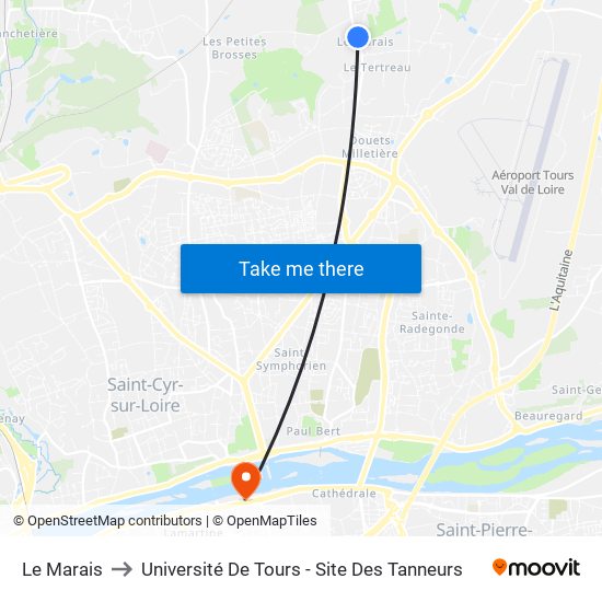 Le Marais to Université De Tours - Site Des Tanneurs map