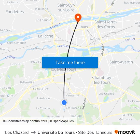 Les Chazard to Université De Tours - Site Des Tanneurs map