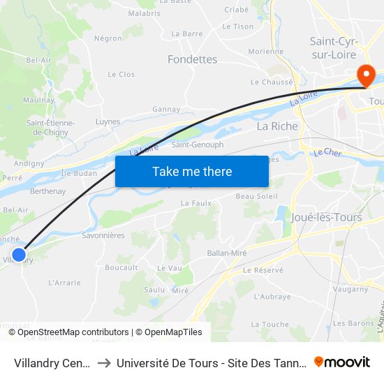 Villandry Centre to Université De Tours - Site Des Tanneurs map