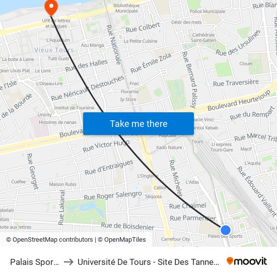 Palais Sports to Université De Tours - Site Des Tanneurs map