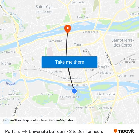 Portalis to Université De Tours - Site Des Tanneurs map