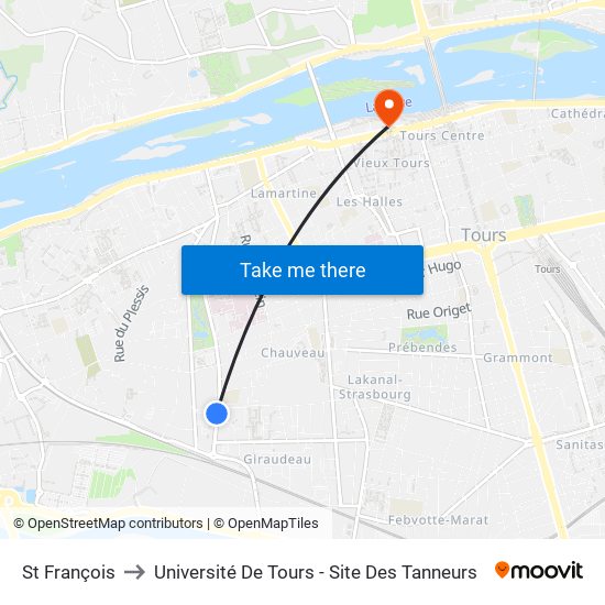 St François to Université De Tours - Site Des Tanneurs map