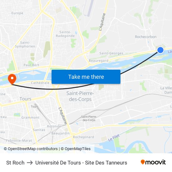 St Roch to Université De Tours - Site Des Tanneurs map
