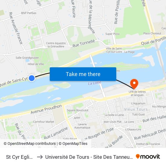 St Cyr Eglise to Université De Tours - Site Des Tanneurs map