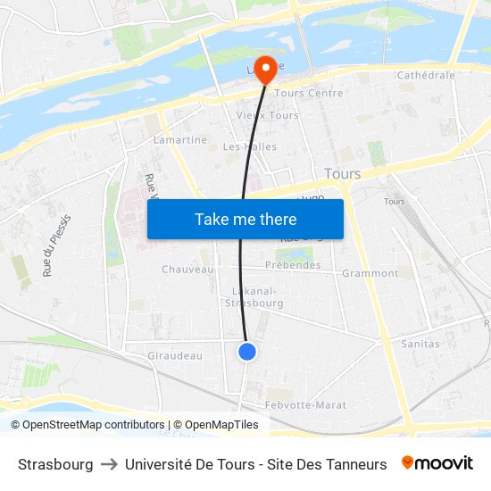 Strasbourg to Université De Tours - Site Des Tanneurs map