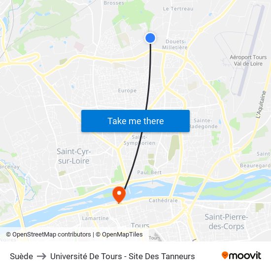 Suède to Université De Tours - Site Des Tanneurs map