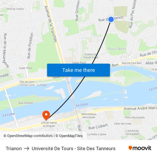 Trianon to Université De Tours - Site Des Tanneurs map