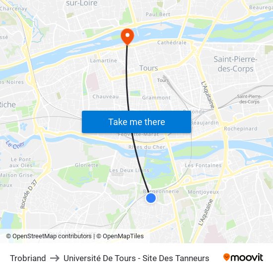 Trobriand to Université De Tours - Site Des Tanneurs map
