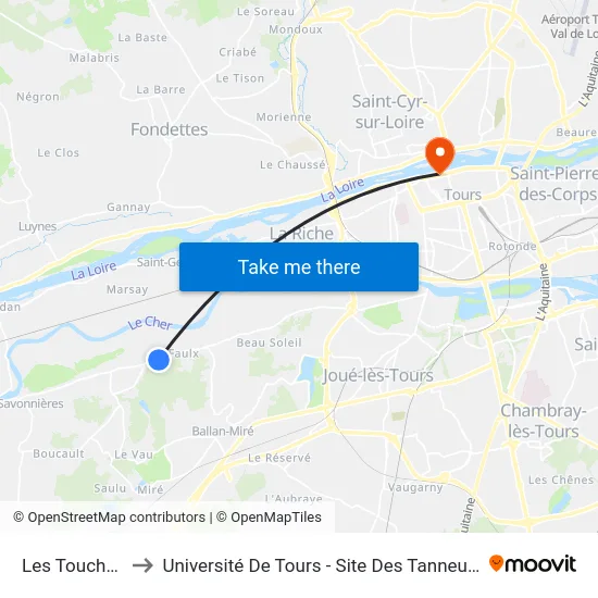 Les Touches to Université De Tours - Site Des Tanneurs map