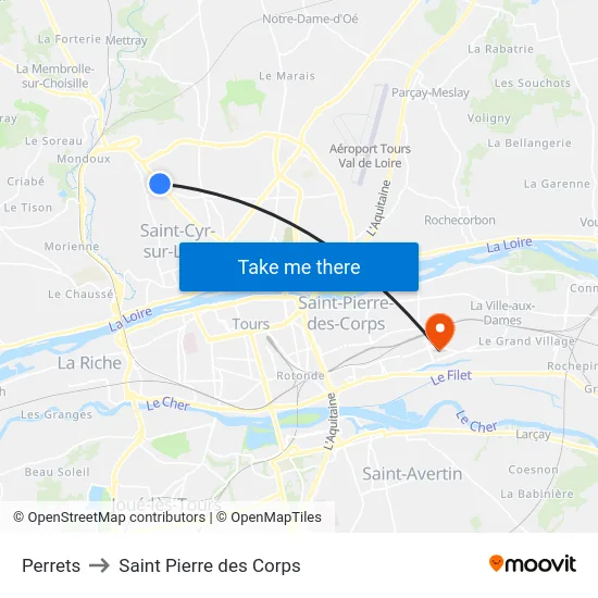 Perrets to Saint Pierre des Corps map