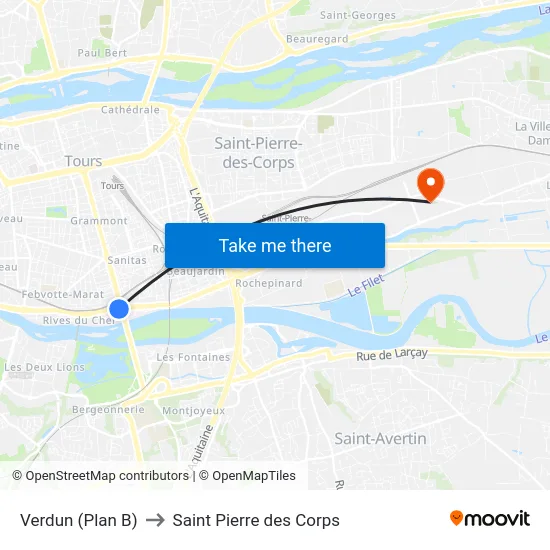 Verdun (Plan B) to Saint Pierre des Corps map
