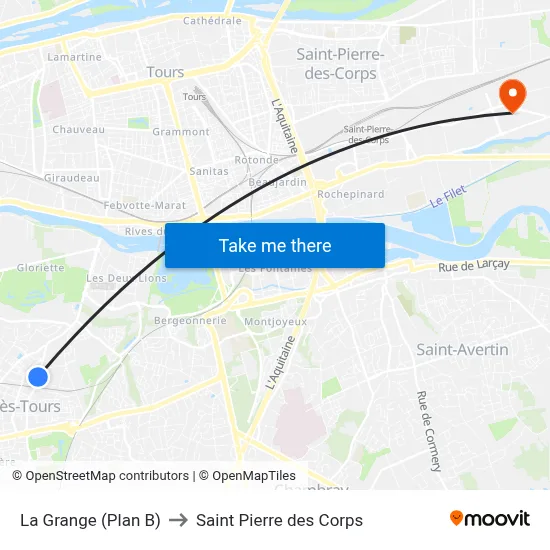 La Grange (Plan B) to Saint Pierre des Corps map