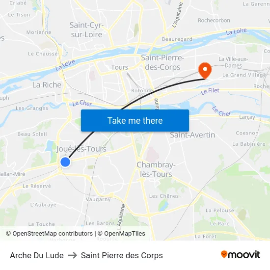 Arche Du Lude to Saint Pierre des Corps map