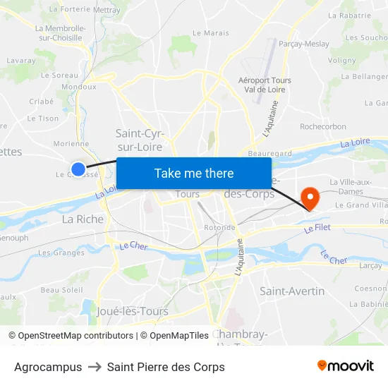 Agrocampus to Saint Pierre des Corps map