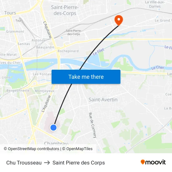 Chu Trousseau to Saint Pierre des Corps map