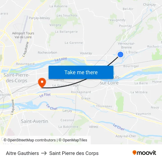 Aitre Gauthiers to Saint Pierre des Corps map