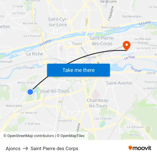 Ajoncs to Saint Pierre des Corps map