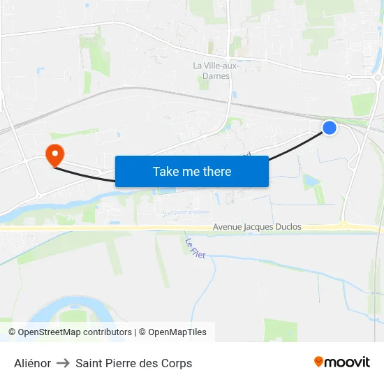 Aliénor to Saint Pierre des Corps map