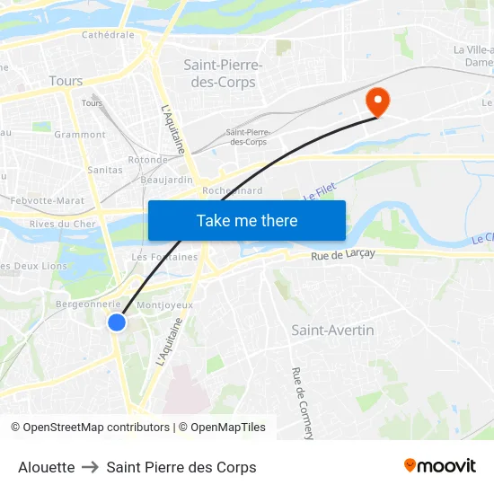 Alouette to Saint Pierre des Corps map