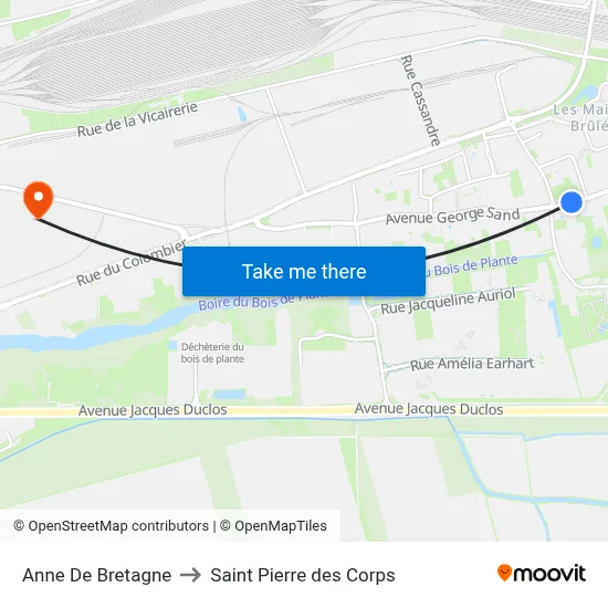 Anne De Bretagne to Saint Pierre des Corps map