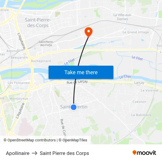 Apollinaire to Saint Pierre des Corps map
