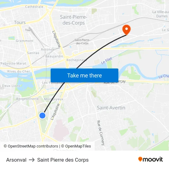 Arsonval to Saint Pierre des Corps map