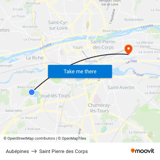 Aubépines to Saint Pierre des Corps map