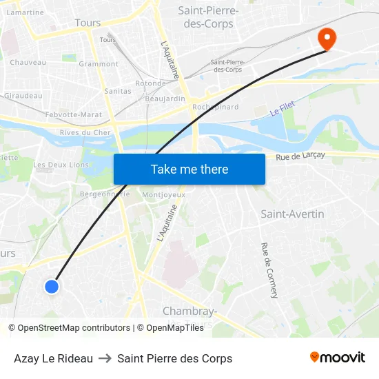 Azay Le Rideau to Saint Pierre des Corps map