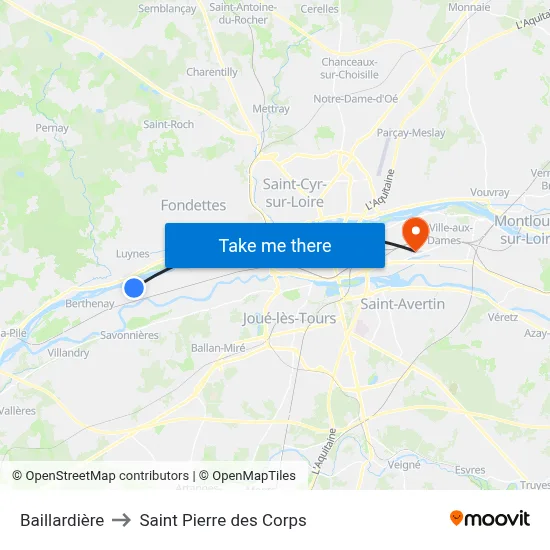 Baillardière to Saint Pierre des Corps map