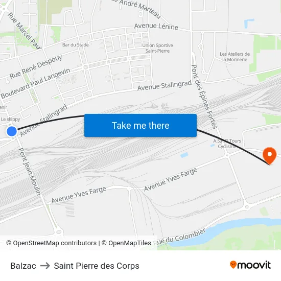 Balzac to Saint Pierre des Corps map